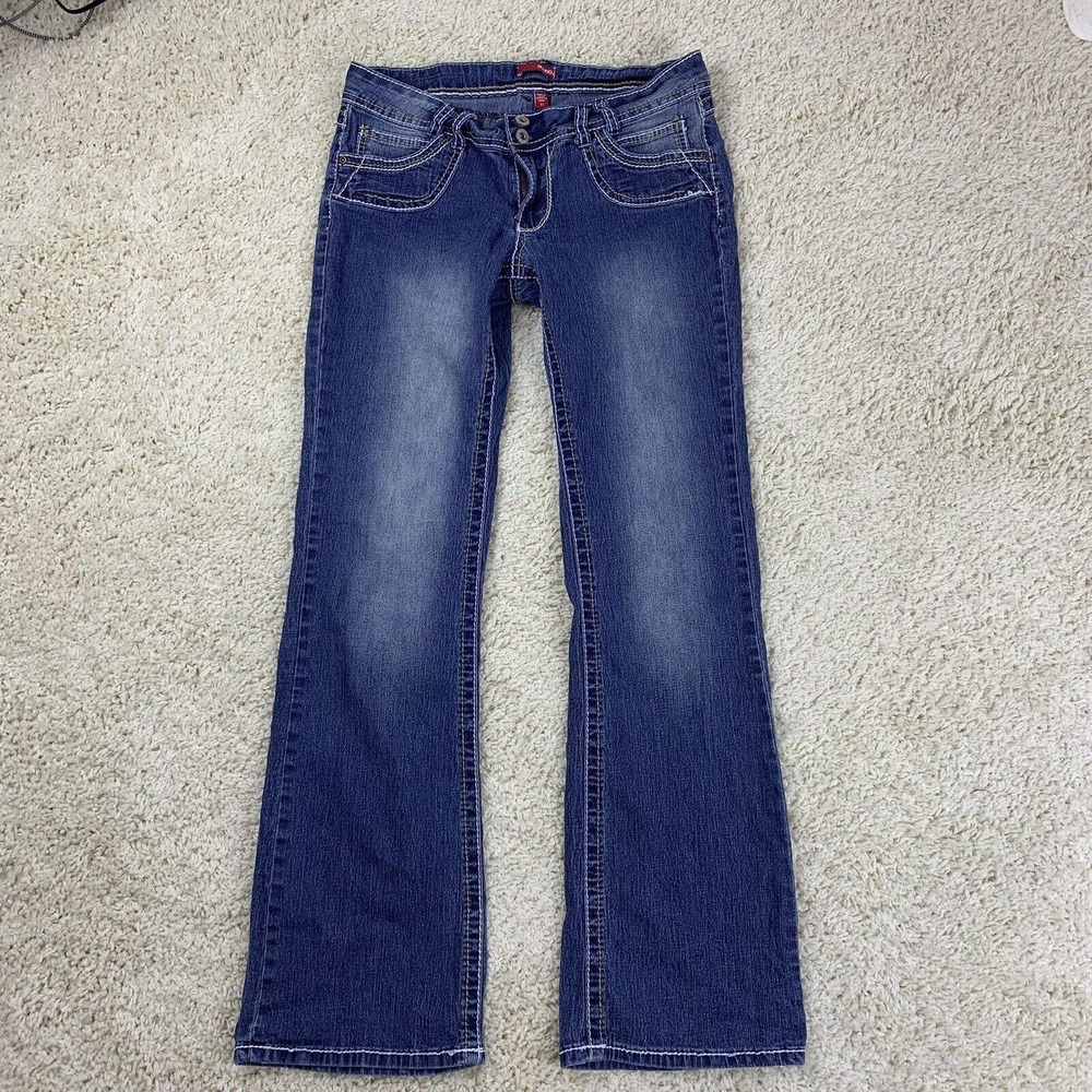 Bongo Pants Womens 11 Blue Denim Jeans Bootcut Low Rise Embroidered Stretch